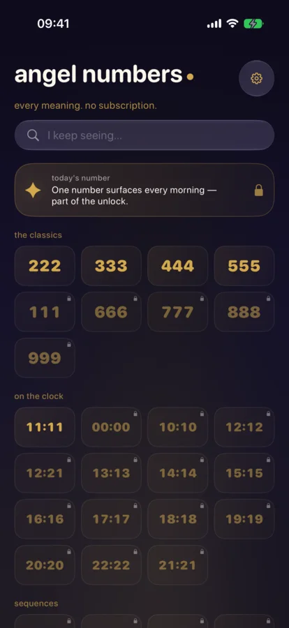 The Angel Numbers catalog with classic, clock and sequence numbers