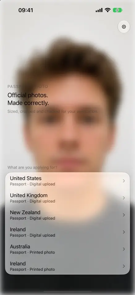 The list of supported applications: United States, United Kingdom, New Zealand and Ireland as digital uploads, Australia and Ireland as printed photos