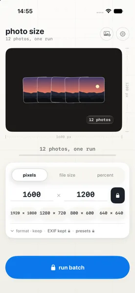 A batch of photos queued for the same run, resized together