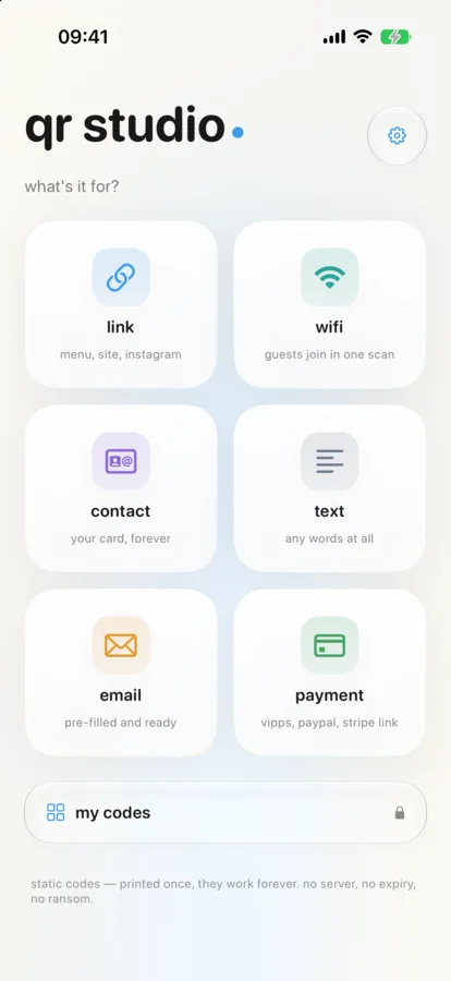 The My Codes library for saved, editable QR codes