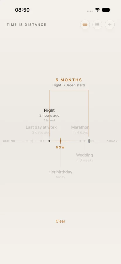 A measured interval between a flight and a wedding